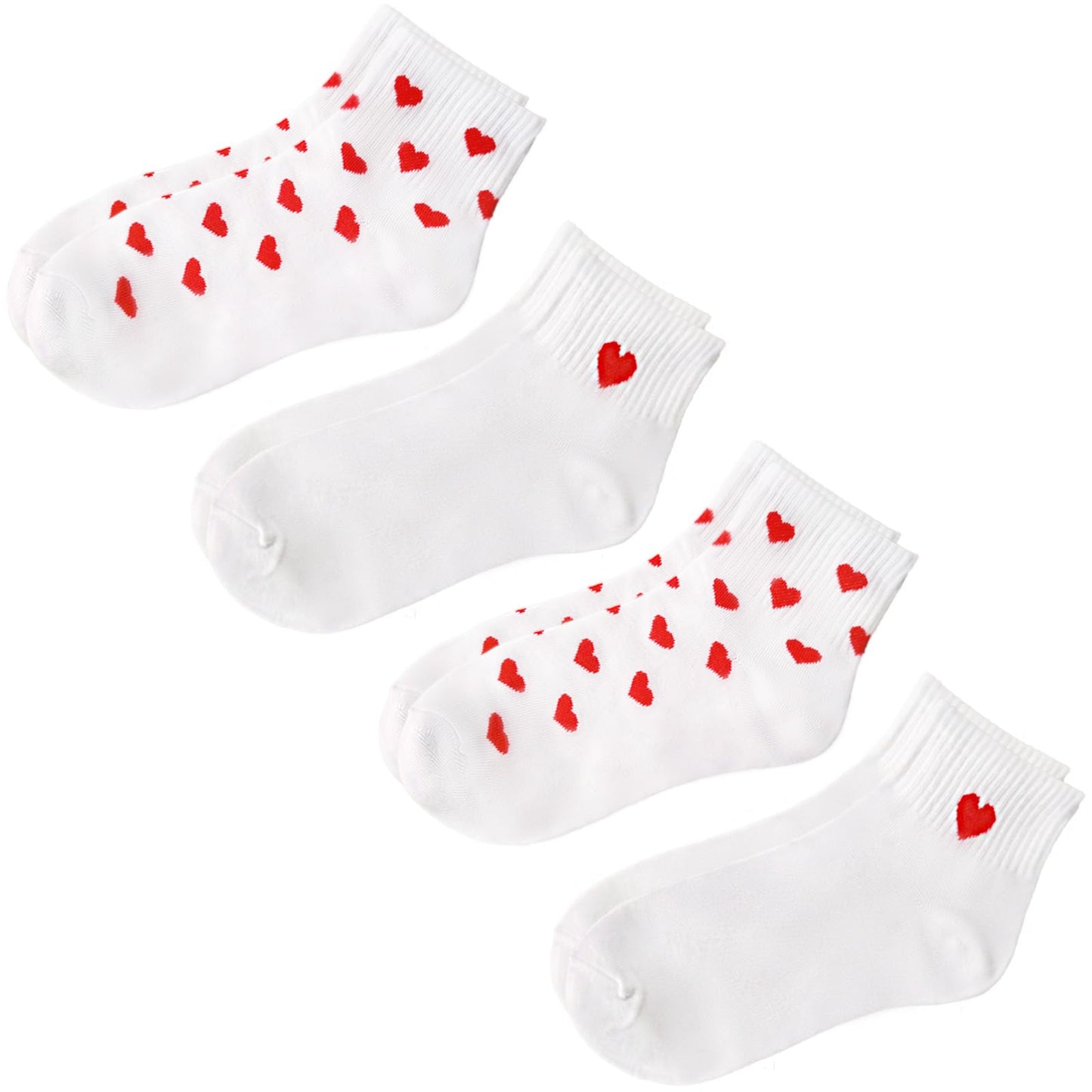 Fvcisshhu 4 Pairs Heart Ankle Socks,Cute Novelty Crew Sock for Womens Teens Girls,Girlfriend,Wife as Valentine's Day Gift,Red Heart Pattern