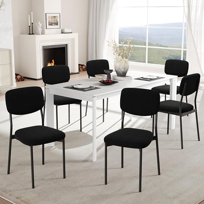 Einhomn Upholstered Dining Chairs Set of 4, Stackable Modern Dining Room Chairs, Kitchen Chairs w/Soft Velvet Backrest & Sturdy Metal Legs for Restaurant, Living Room, Black