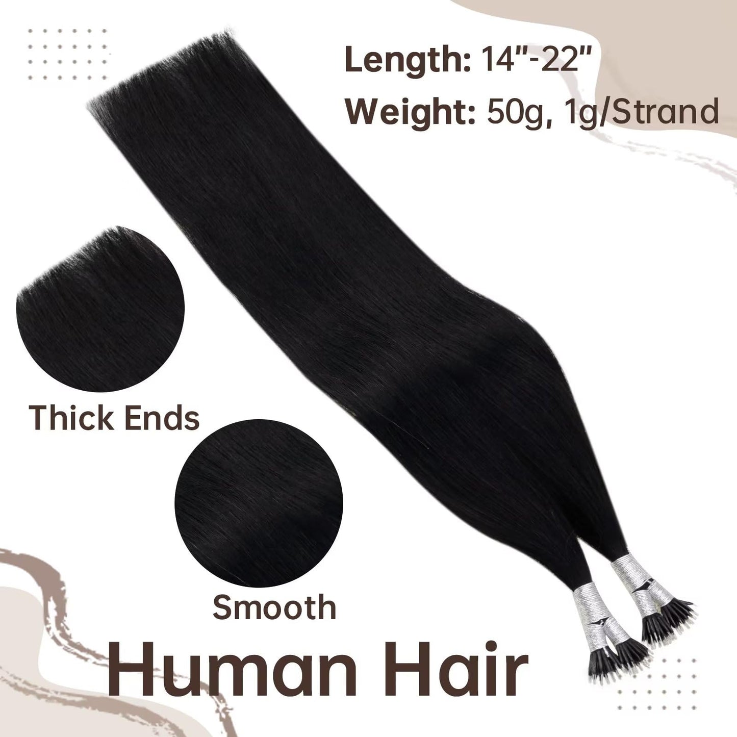Easyouth Nano Hair Extensions Human Hair Thick Nano Bead Hair Extension Human Hair Jet Black Nanos Ring Hair Extensions for Blac