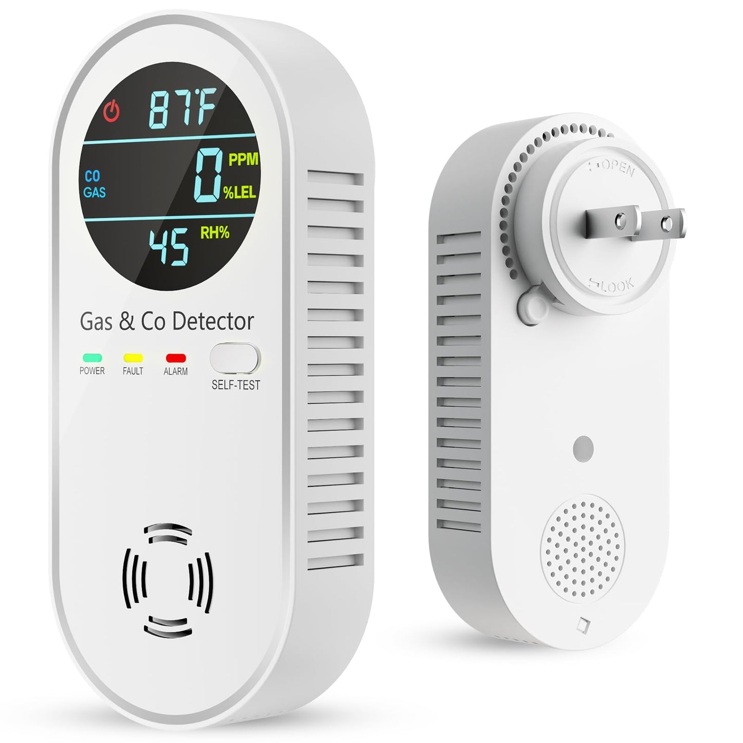 Vilfet Carbon Monoxide Detectors & Natural Gas Detector, 4-in-1 Carbon Monoxide Detectors Plug in, Gas Leak Detector with Dual Alarms, Temperature & Humidity Sensor for Home, RV, White, 1 Pack