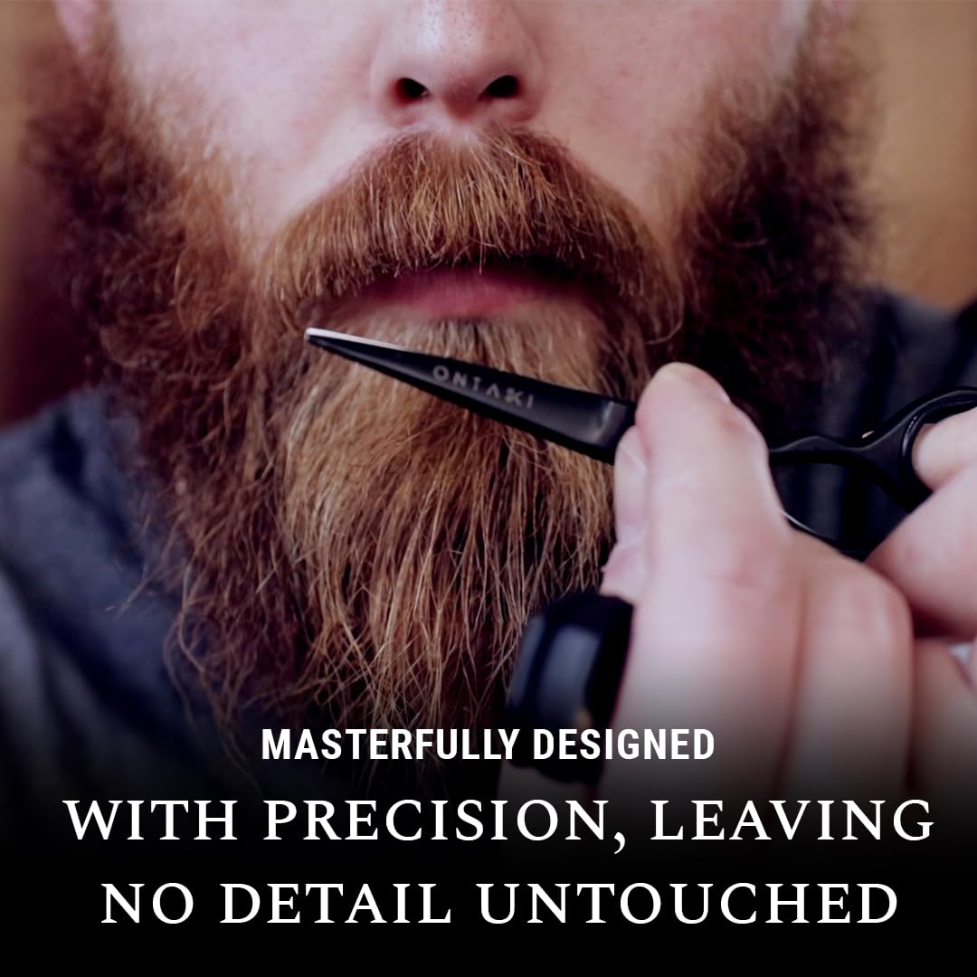 Ontaki 5 Professional German Beard & Mustache Scissors with 2 Comb & Carrying Pouch for Men - Bevel Edge for Precision - Facial