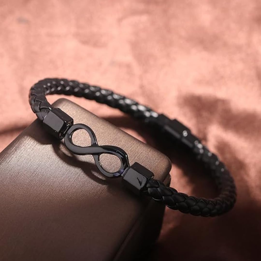 Drelinty To My Man, To My Son, Infinity Leather Bracelet Boyfriend Grandson Gifts Bracelets from Wife Mother Girlfriend Grandmother Love Forever Anniversary Birthday Christmas Gifts for Men Husband Son Grandson (To My Man)