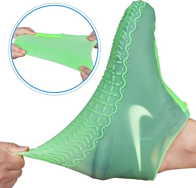 Waterproof Shoe Covers, Silicone Reusable Shoe Cover Non-slip Durable Zipper Elastic Rain Cover Protection for Men Women (L (Women 7.5-10.5, Men 6.5-9), Green)