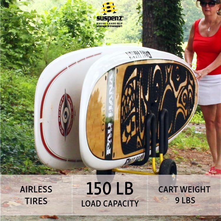 Suspenz Stand Up Paddle Board Surfboard Transport Cart & Stand, Double Trouble Carrier/Trolley Converts to a Stand for 2 S...