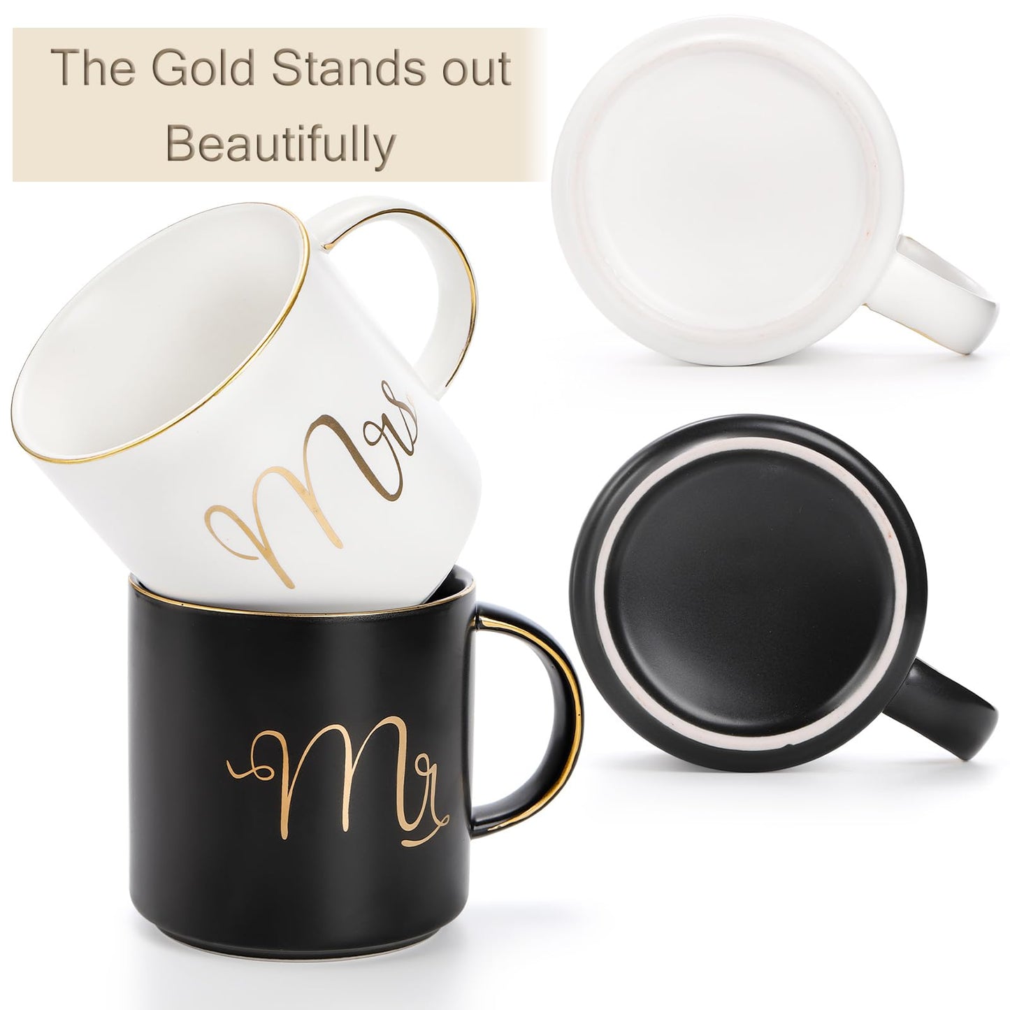 Yesland 12 oz Mr and Mrs Mug, Ceramic Coffee Mug for the Couple, Ideal Gift for Engagement, Anniversary, His and Hers, Bride and Groom, Valentines and Christmas Gifts - Set of 2 (Black & White)