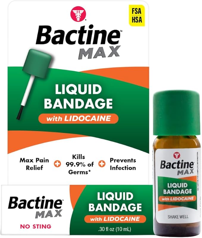 Bactine MAX Liquid Bandage with Lidocaine - Wound Cleaning Liquid Bandage for Skin - Kills 99% of Germs, Covers, Protects...