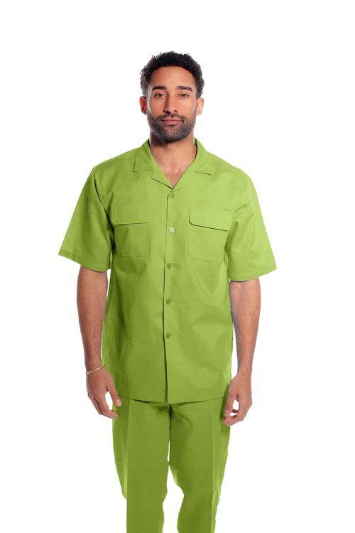 STACY ADAMS Men's Linen Shirt Pant Set (4XL/48, Green)