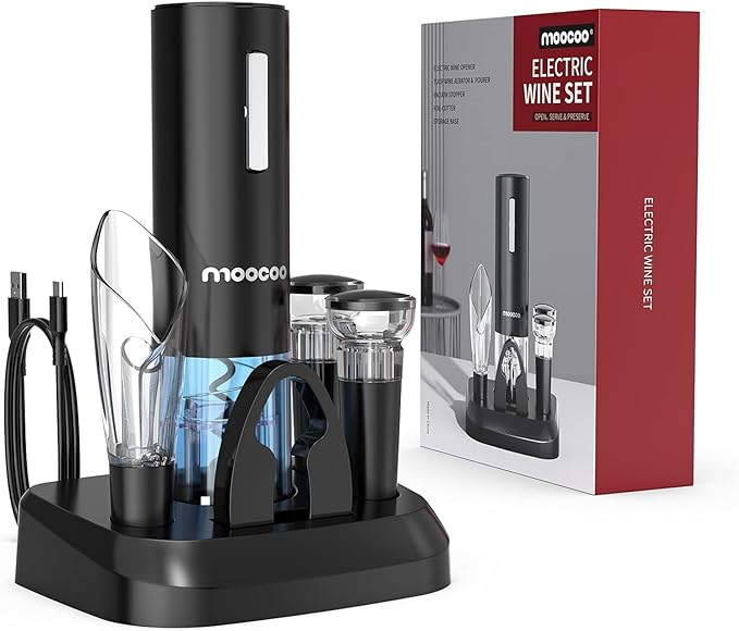 Moocoo Electric Wine Opener with Charging Base, Cordless Electric Wine Bottle Opener with 2-in-1 Aerator &Pourer, Foil Cut...
