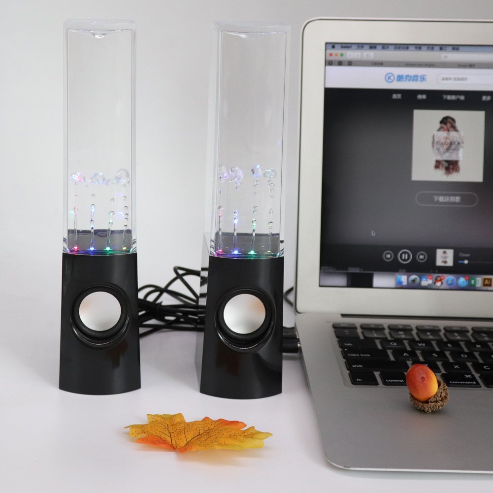 Aolyty Colorful LED Water Speaker with Dancing Fountain Light Show Sound for PC, MP3 Player, Laptops, Smartphone Black