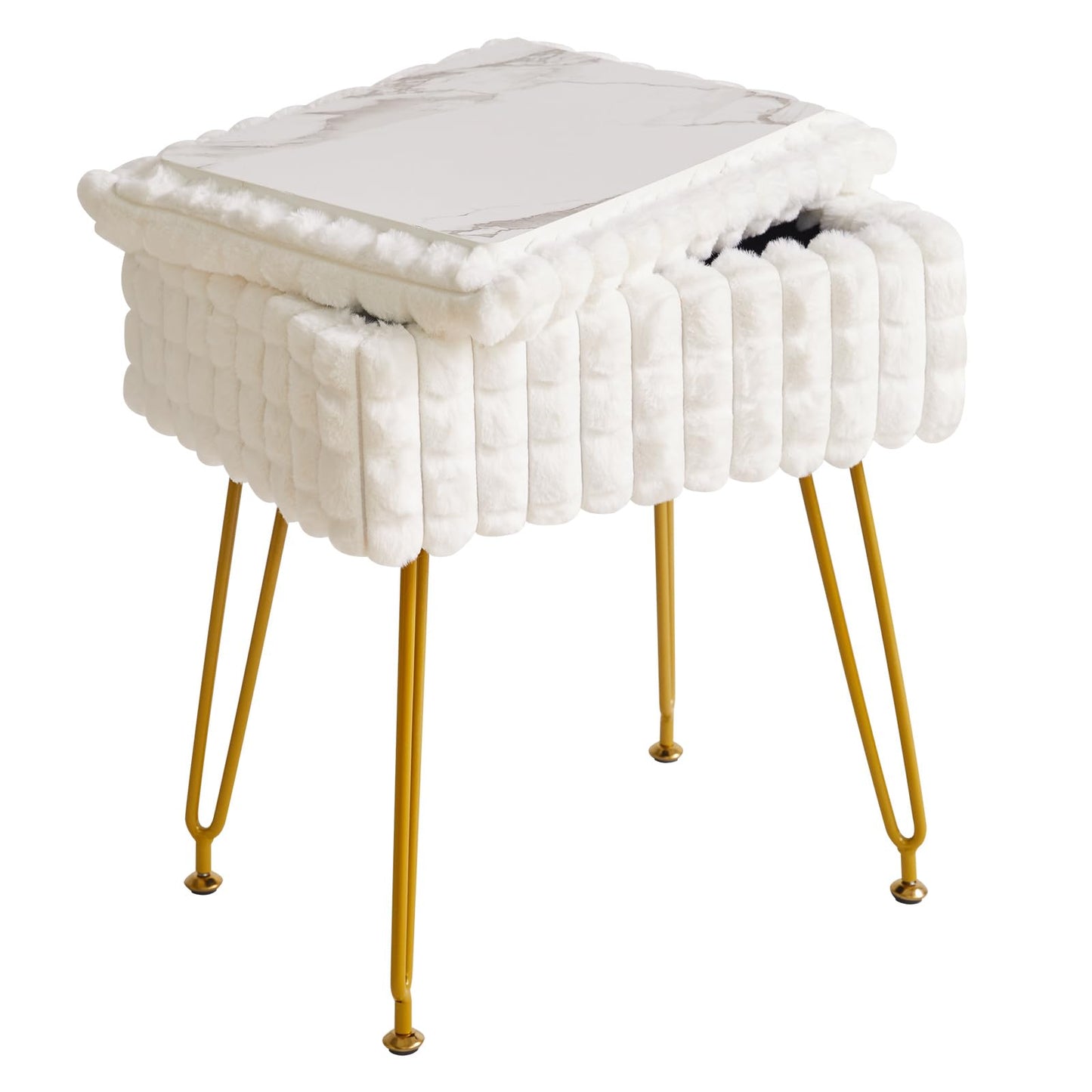 IBUYKE Rectangle Vanity Chair with Storage Space, Footrest Footstool Ottoman, Vanity Stool, Dressing Table Chair, with Anti-Slip Feet, for Makeup Room, Bedroom, Square Grid Pattern, White WBD004W