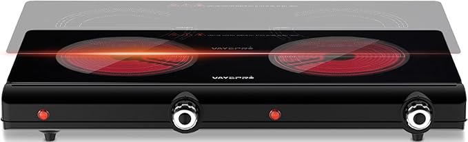 Infrared Double Burner Electric Cooktop - 1800W Portable Stove, Heat-up In Seconds, Countertop Cooktop for Dorm, Compatibl...
