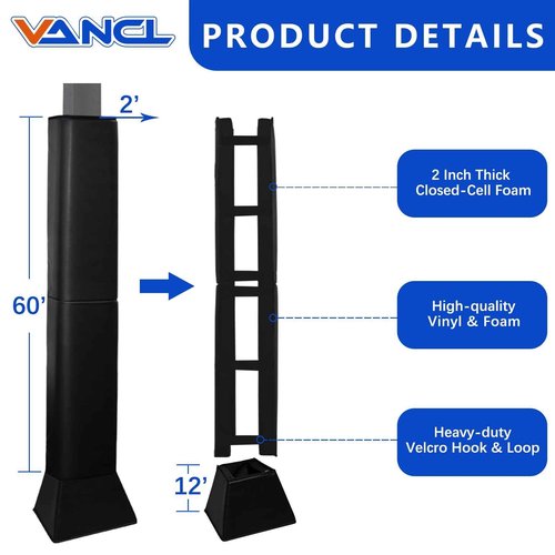 VANCL Base Padding Wrap Around Outdoor Waterproof Basketball Basement Padding Durable UV-Resistant Base Pads for Protection Black(Fit 4''x4'' Base)…
