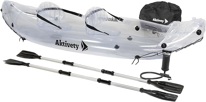 Aktivety – Inflatable Clear Kayak 2 Person Adult – Transparent Tandem Crystal Kayaks with See Through Bottom – Blow Up Hea...