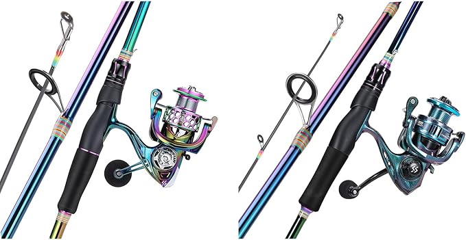 Sougayilang 2 Packs Spinning Fishing Reel Rod Combo, Two Pieces Colorful Poratble Light Weight Fishing Rod with Powerful F...