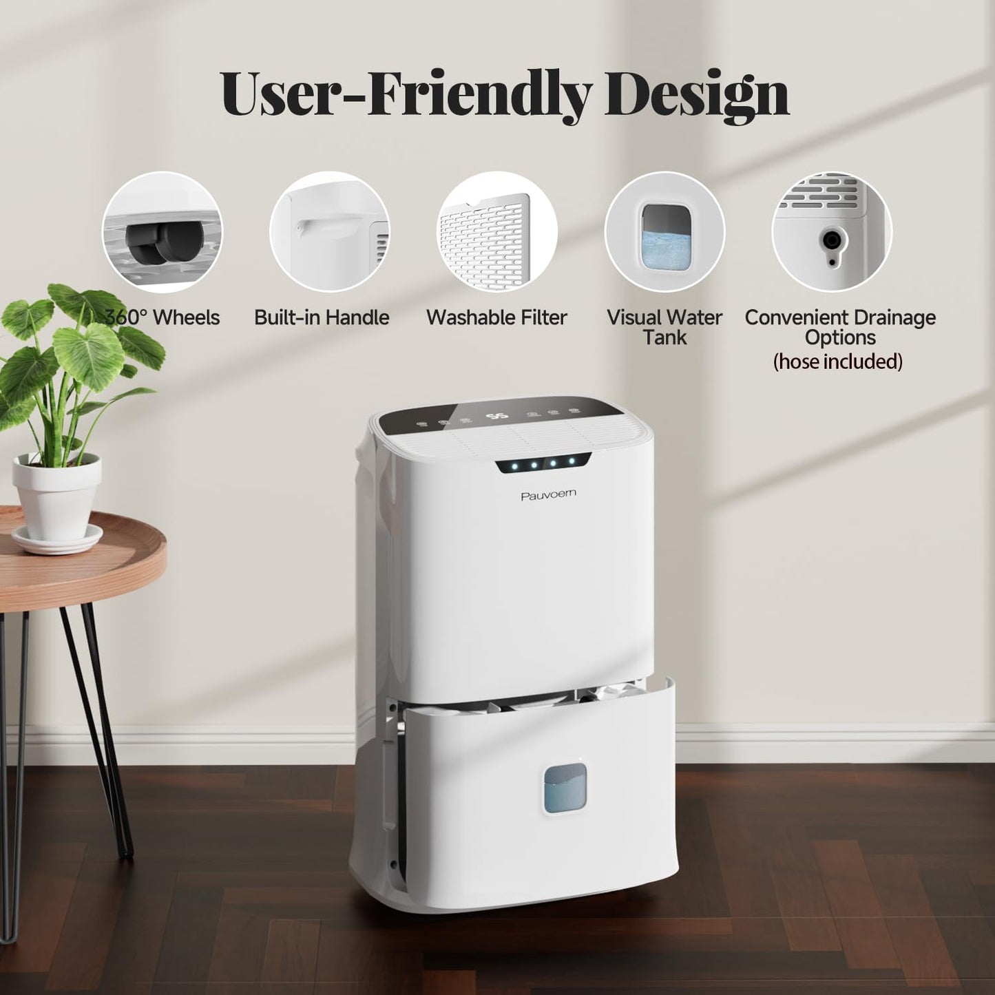 Pauvoern Energy Star 2024 Dehumidifier for Basement & Home, Up to 5500 Sq. Ft, 90 Pint Smart Wi-Fi Control, 1.45 Gal Tank with Drain Hose, 3 Modes, Auto Defrost, Timer & Child Lock