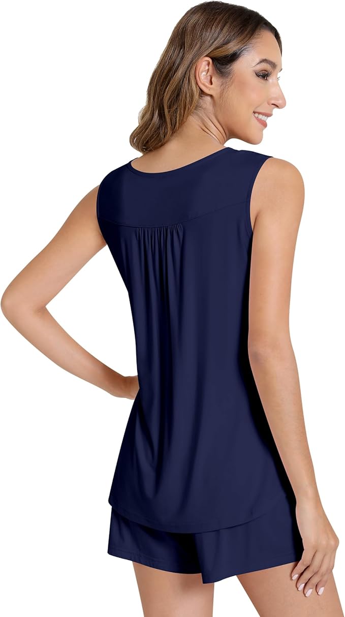 NACHILA Pajamas for Women-Viscose from Bamboo, Ribbed Racerback Tank Top Sexy Split Shorts Pajama Sets Cooling Sleep Cami Pjs