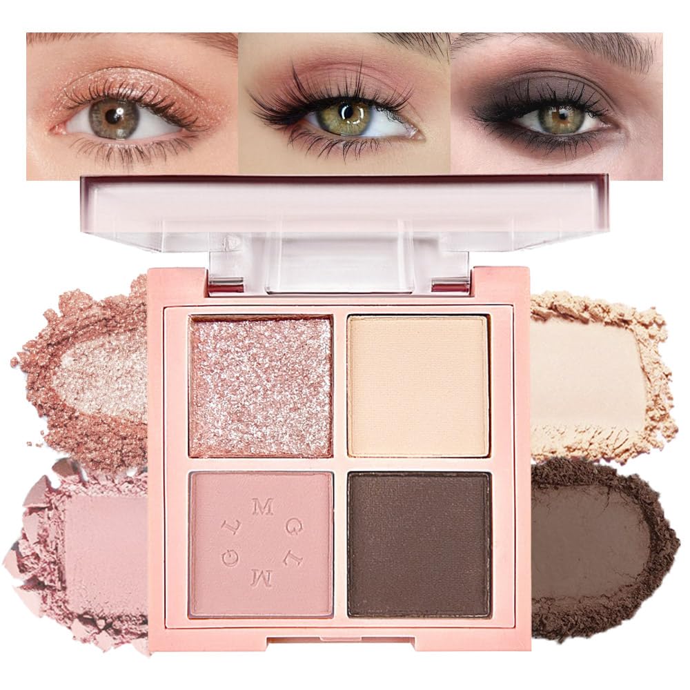 4Colors Eyeshadow Makeup Palette,Rose Gold Brown Natural Neutral Powde Eye Shadow Palette for Older Women,Long Lasting Naturing-