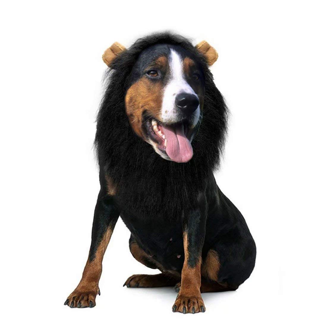 Lions Mane for Large Dog Halloween Costumes, Pet Black Wig with Ears
