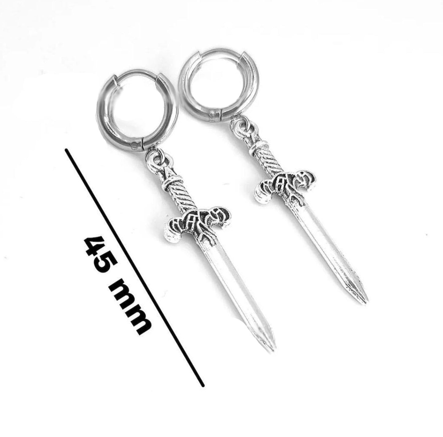 Sword Earrings for Women Men Gothic Dagger Earrings Punk Knife Earrings Silver Huggie Hoop Earrings Sword Dangle Earring Jewelry for Women Men (short)