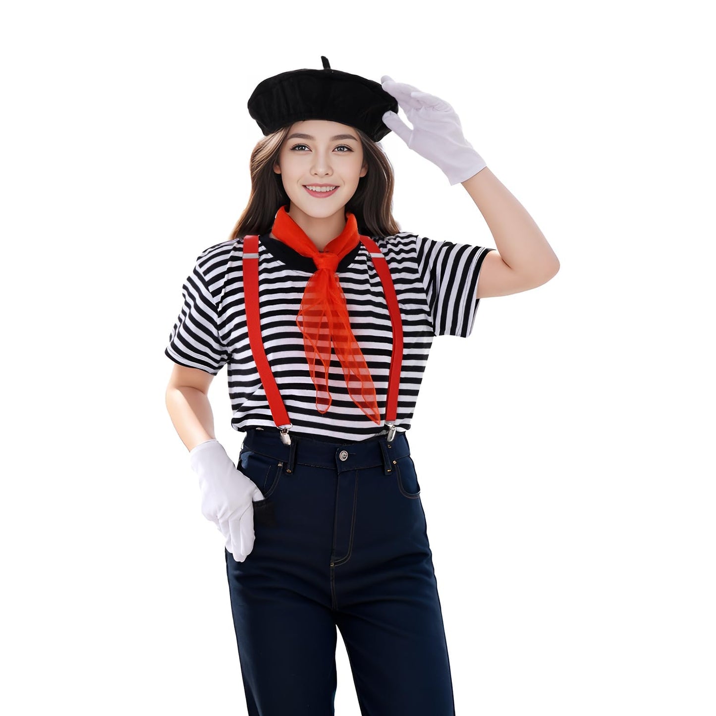 mifengda Woman Mime Costume Halloween Mime Costume Accessories Adult Men French Artist Costume French Artist Outfit Accessories for Halloween Dress Up Cosplay Party(Medium)