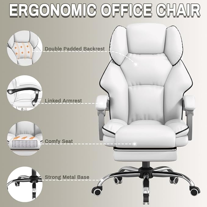 XUEGW Office Chair with Foot Rest Reclining Gaming Chair High Back Computer Chair Executive Desk Chair Ergonomic Office Chairs Comfortable Leather Work Chair with Wheels