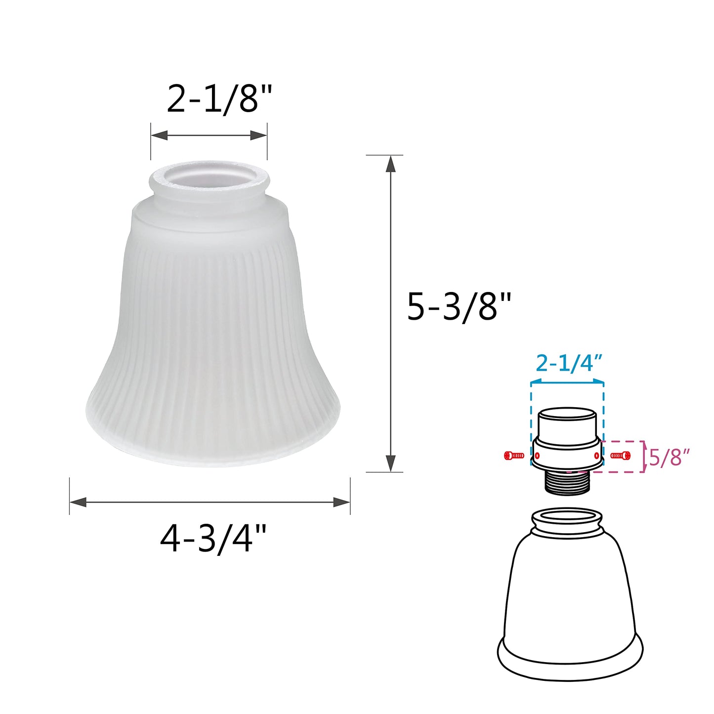 Aspen Creative 23036-4A Transitional Frosted Bell Shape Ceiling Fan Glass Shade.2-1/8"Fitter.Size:4-3/4"D x 4-5/8"H.4Pcs/Pack