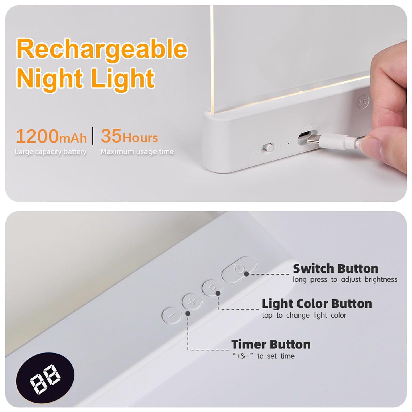 Book Light, Rechargeable Reading Lights for Books in Bed - Eye Caring 3 Color Temperatures, Stepless Dimming Brightness, Timer, Long Lasting, Portable Flat Book Light for Book Lovers (Black)