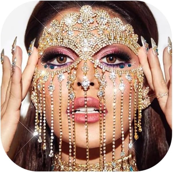 Rhinestone Tassel Veil Masks Forehead Chain Rave Crystal Eye Face Chains Mask Dance Costume Sexy Face Jewelry for Women