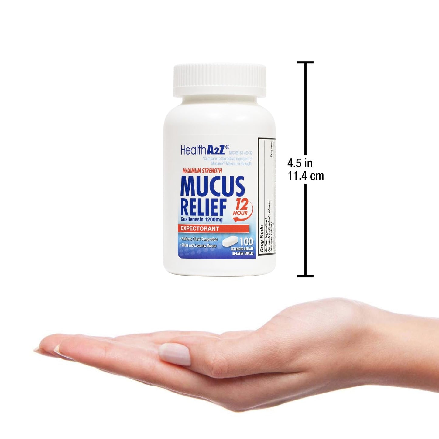 HealthA2Z® Mucus Relief | Guaifenesin 1200 mg | 100 Tablets | 12 Hour | Expectorant | Relieves Chest Congestion | Thins and Loosens Mucus (100 Tablets)