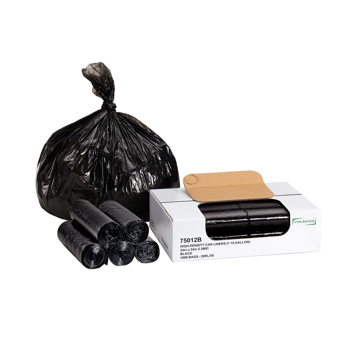 TYPLASTICS Trash Can Liner - Wholesale 1000 Count Black Garbage bags on Perforated Roll 7-10 Gallon Multipurpose for Office Bathrooms Business Home Commercial and Industrial Needs 24" x 24"