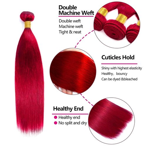 Red Bundles Human Hair Bright Red Straight Bundles Grade 8A Peruvian Virgin Remy 24 26 28 Inch Burgundy Straight Bundles Hair Extensions