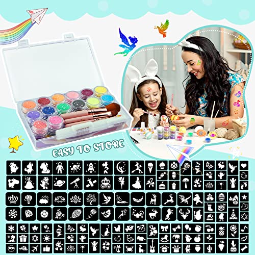 Temporary Glitter Tattoo Kids, Eleanore's Diary 31 Glitter Colors,165 Unique Stencils,2 Glue,4 Brushes,Adults & Kids Arts ...