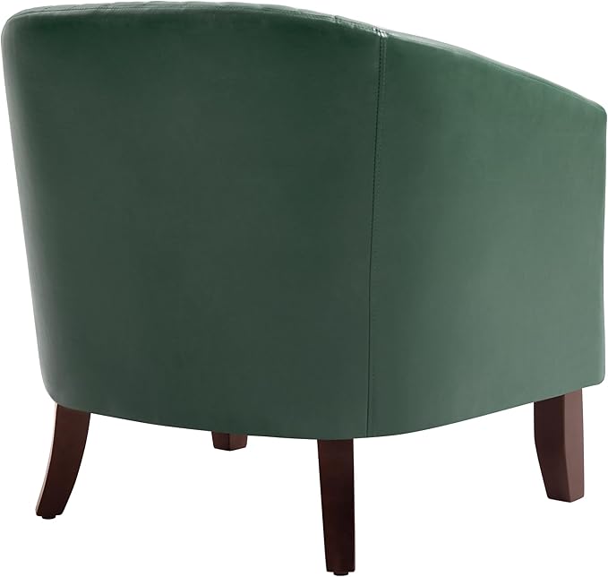 UIXE Faux Leather Barrel Accent Chairs Set of 6, Modern Club Upholstered Arm Chair, Comfy Armchair Nailed Trim Living Room Single Sofa Reading Seat Bedroom Side Sitting for Office, Green