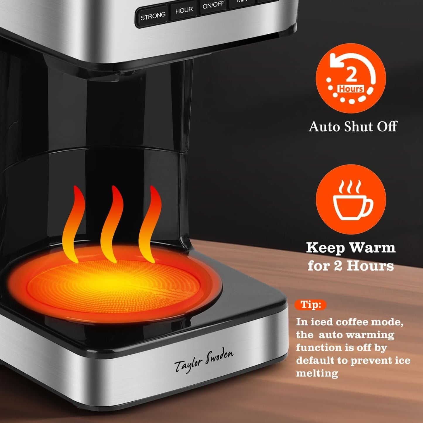 Programmable Coffee Makers 12 Cup, Hot and Iced Coffee Maker, 4 Brew Strength, LED Display, 24H Timer, Keep Warm&Auto Shutoff- Drip Coffee Machine for Home/Office, Black &Stainless Steel
