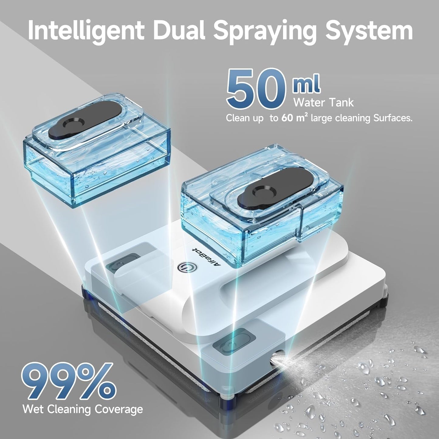 Window Cleaning Robot, Dual Nozzles with Ultrasonic Spray, 5000Pa Window Cleaner Robot with Edge Detection, 3 Intelligent Path Planning, Anti-Slipping System