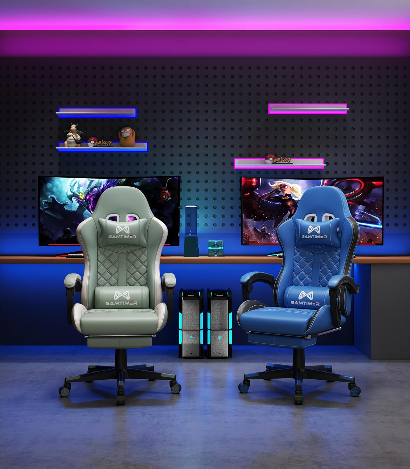 Office Chair, 400 Lbs Adult Chair, High Back Computer Chair with Footrest and Linked Armrests, Office Video Game Chair with Lumbar Support (Green)