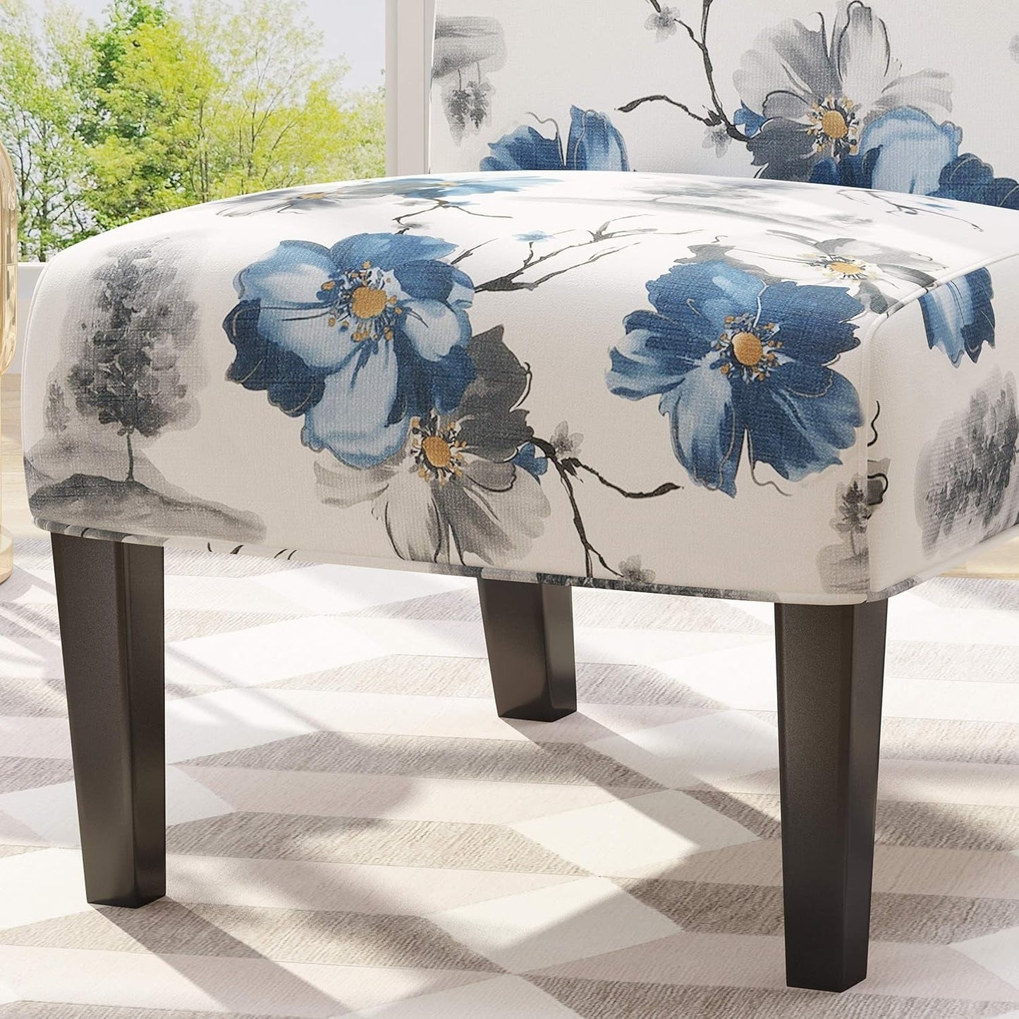Kendal Traditional Fabric Accent Chair, Print, Matte Black, 22.5D X 29.5W X 32H In