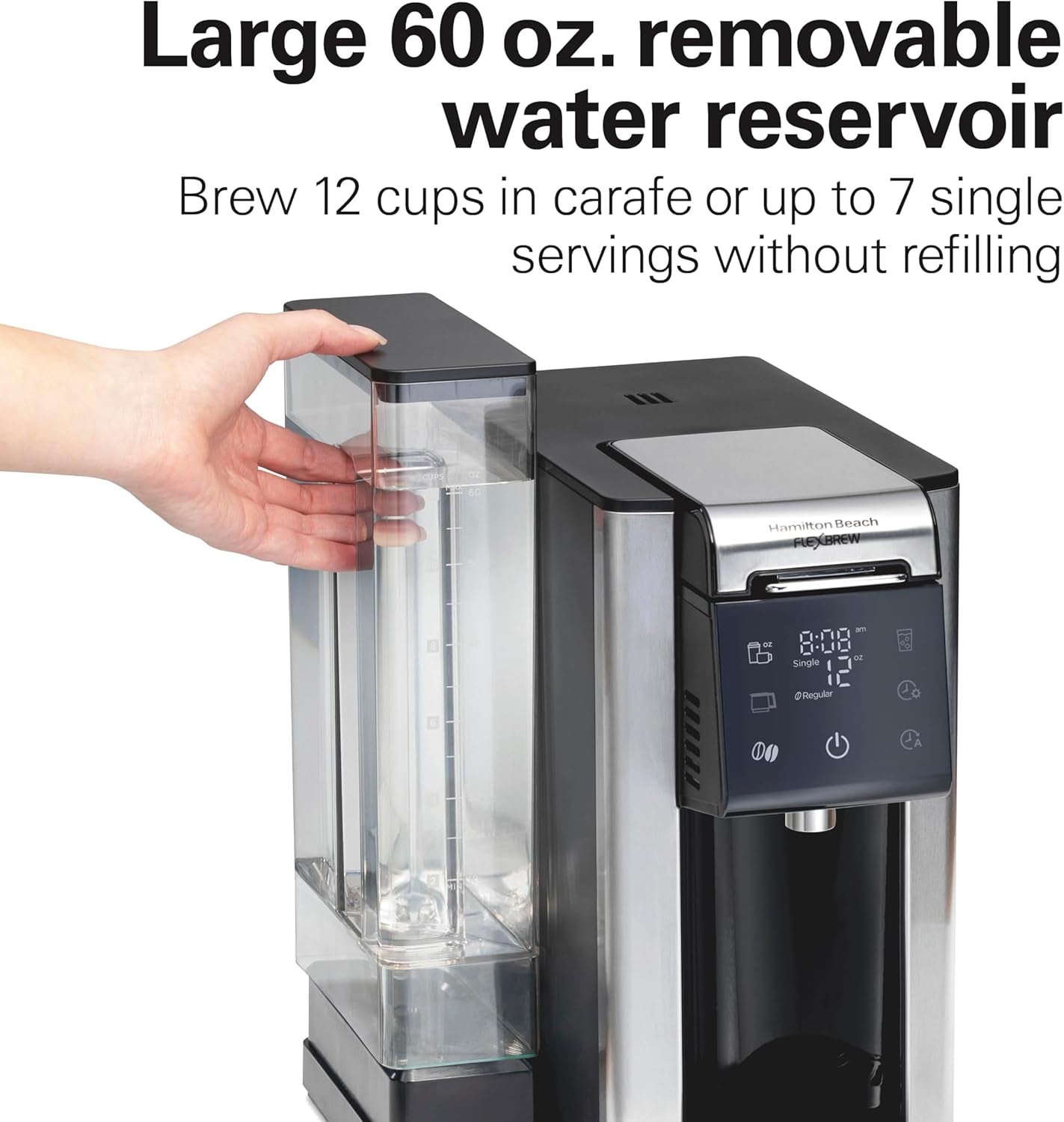 Flexbrew Advanced 5-In-1 Programmable 12 Cup Drip and Single Serve Hot & Iced Coffee Maker with Movable 60 Oz. Water Reservoir, Use Pod Packs and Grounds, Fast Brewing, Black (49924)