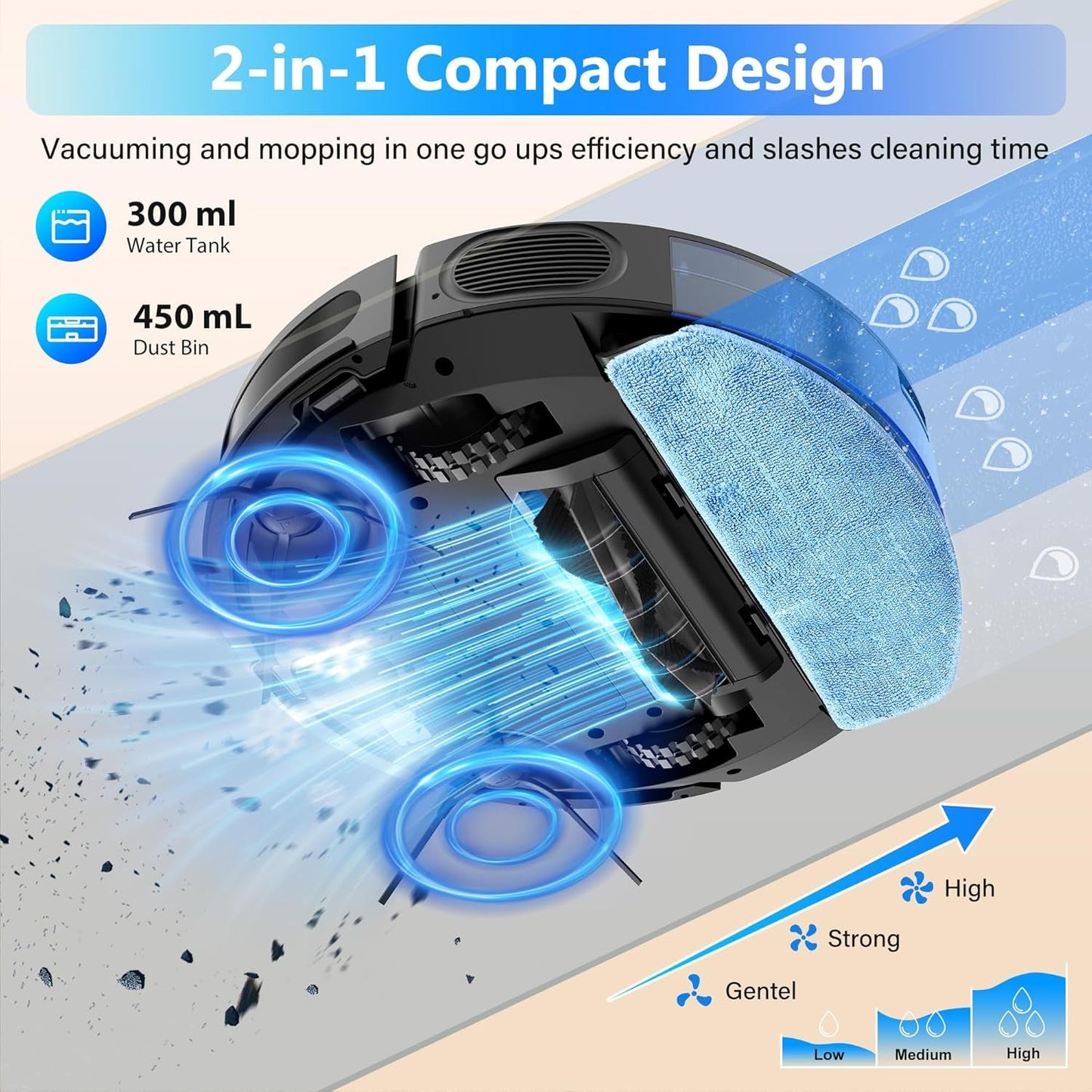 Robot Vacuum and Mop Combo, 5000Pa Robotic Vacuum Cleaner, 150 Min Max, App & Remote Control, Ideal for Hard Floor, Carpet, Pet Hair, Self-Charge(G8000 Max)