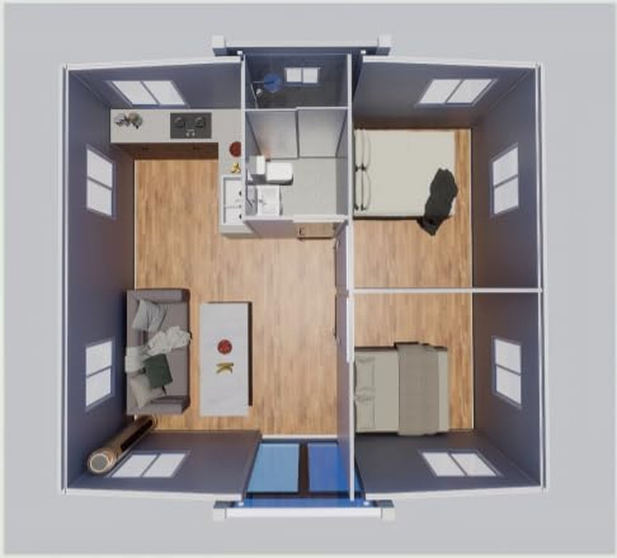 20Ft Foldable Prefab Tiny Home - 2-Bedroom Container Kit with Kitchen & Bath, Perfect for Backyard Retreat, Garden Office or Vacation Rental