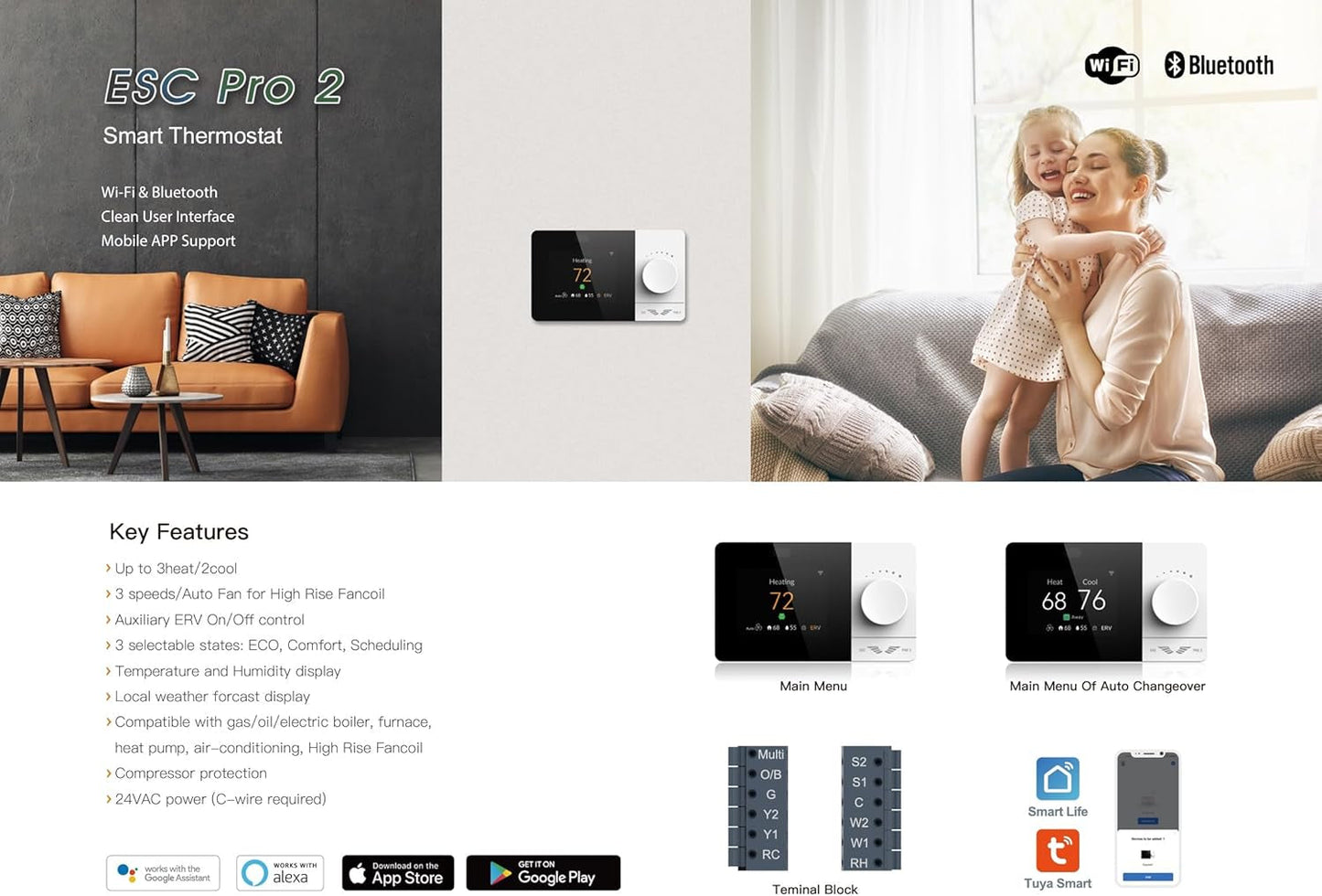 Wi-Fi Smart Thermostat Programmable - Compatible with Alexa, Google Assistant - High Rise 3 Speeds Fan Coil - ERV/HRV On/Off - Smart Life, Tuya APP -  2, Small