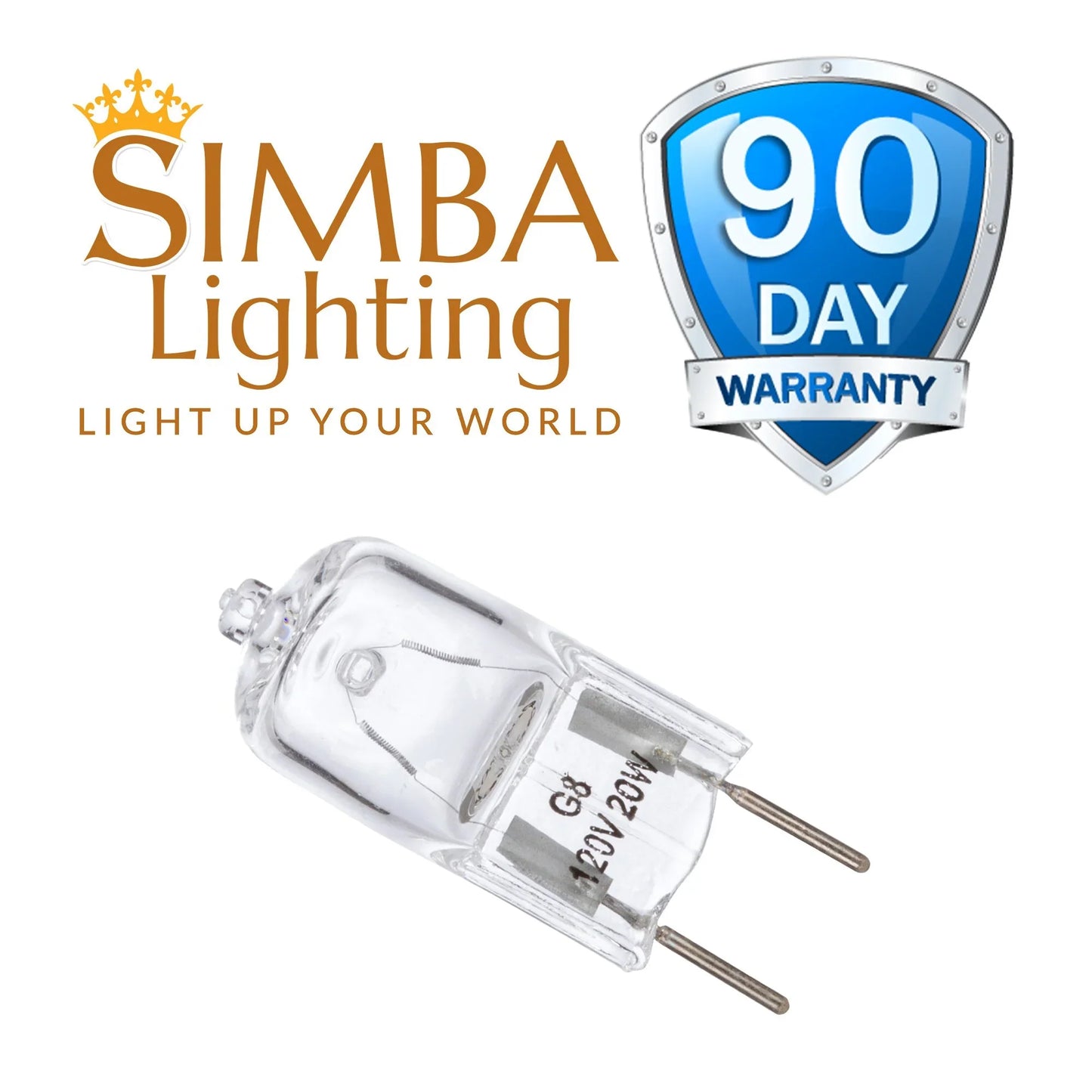 Simba Lighting Halogen Light Bulb G8 T4 20W JCD Bi-Pin Shorter 1.38" Length 120V, 2700K, 10-Pack