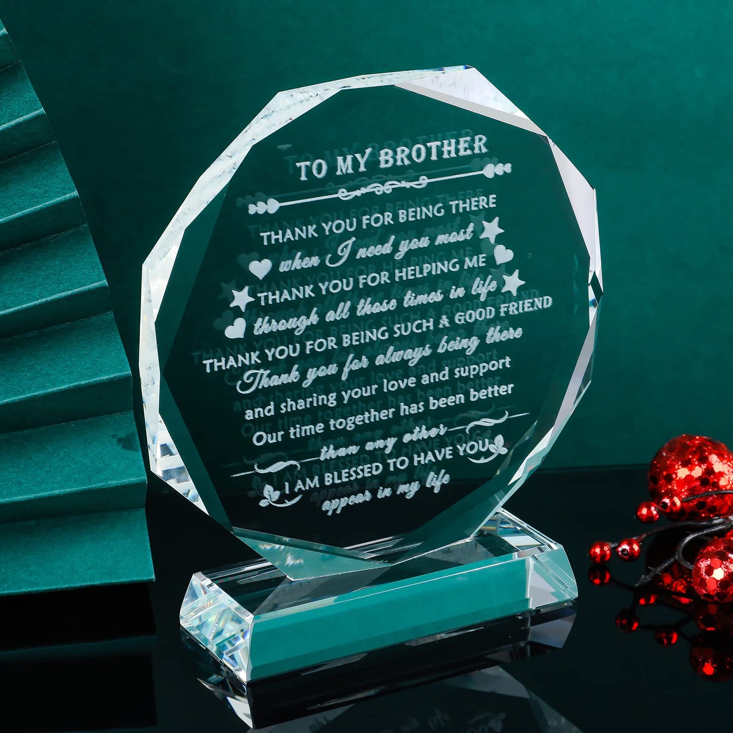 YWHL Brother Birthday Gifts Laser Engraved Crystal Keepsake Gift for Brother Adult on Valentine Day Fathers Day Graduation Meaningful Brother Gifts from Sister