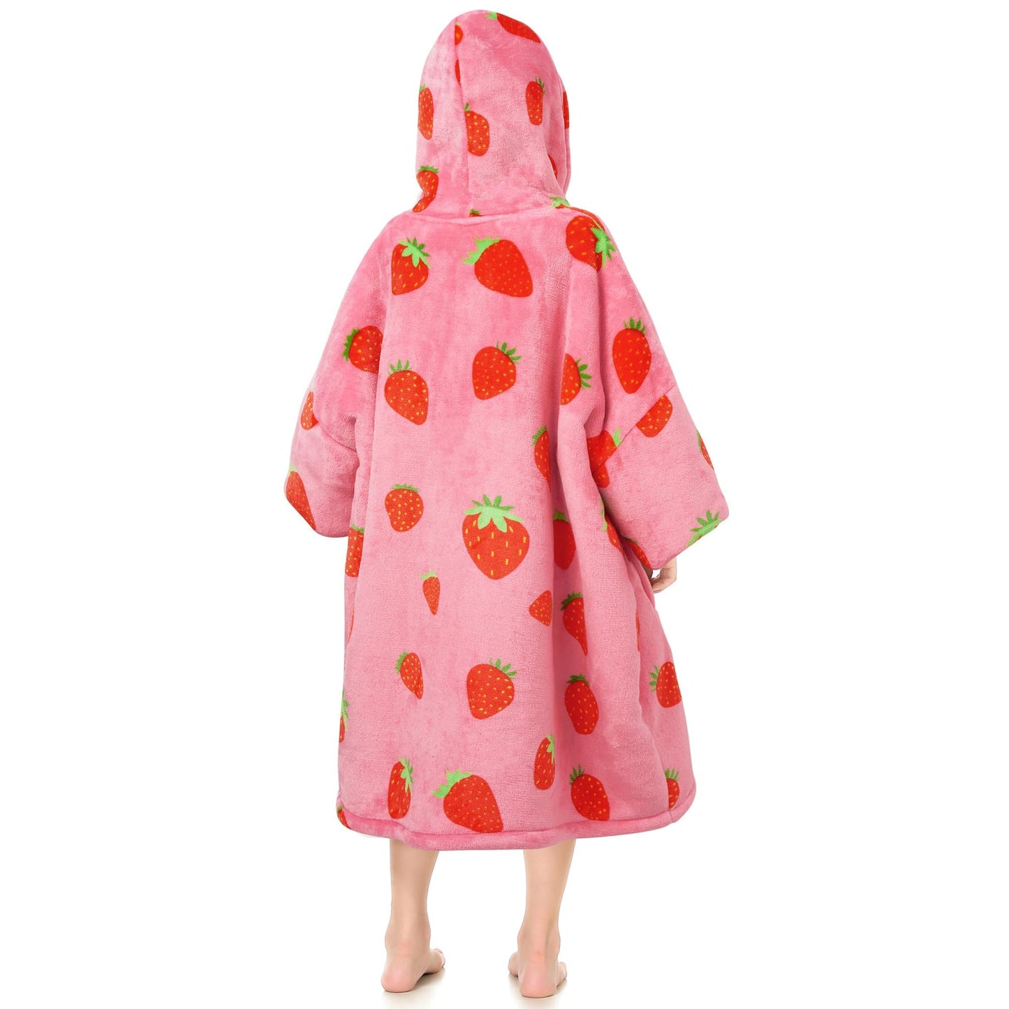 Narecte Kids Blanket Hoodie - Wearable Blanket, Oversized Sweatshirt - Birthday Gifts for Teen Girl & Boy, 6-10YR, Strawberry