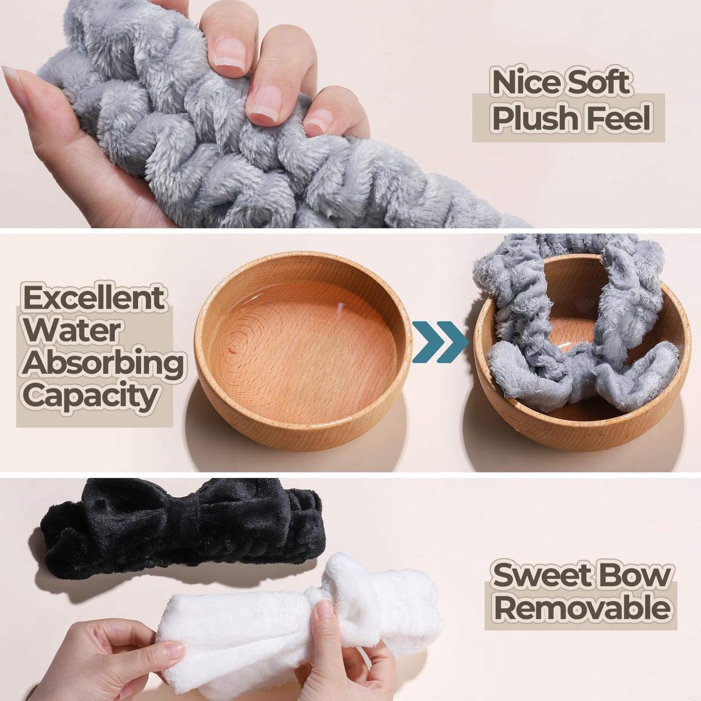 LEOBRO Spa Headband for Skin Care and Makeup, Women Teen Girls Headband for Washing Face, with Hair Scrunchies, Black & White &
