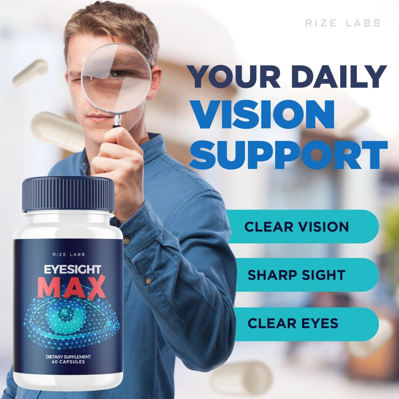 rize labs Eyesight Max Vision Supplement, All-Natural Capsules for The Rapid Improvement of Health and Better Ability to Focus, Support Healthy Eye Functions (60 Capsules)