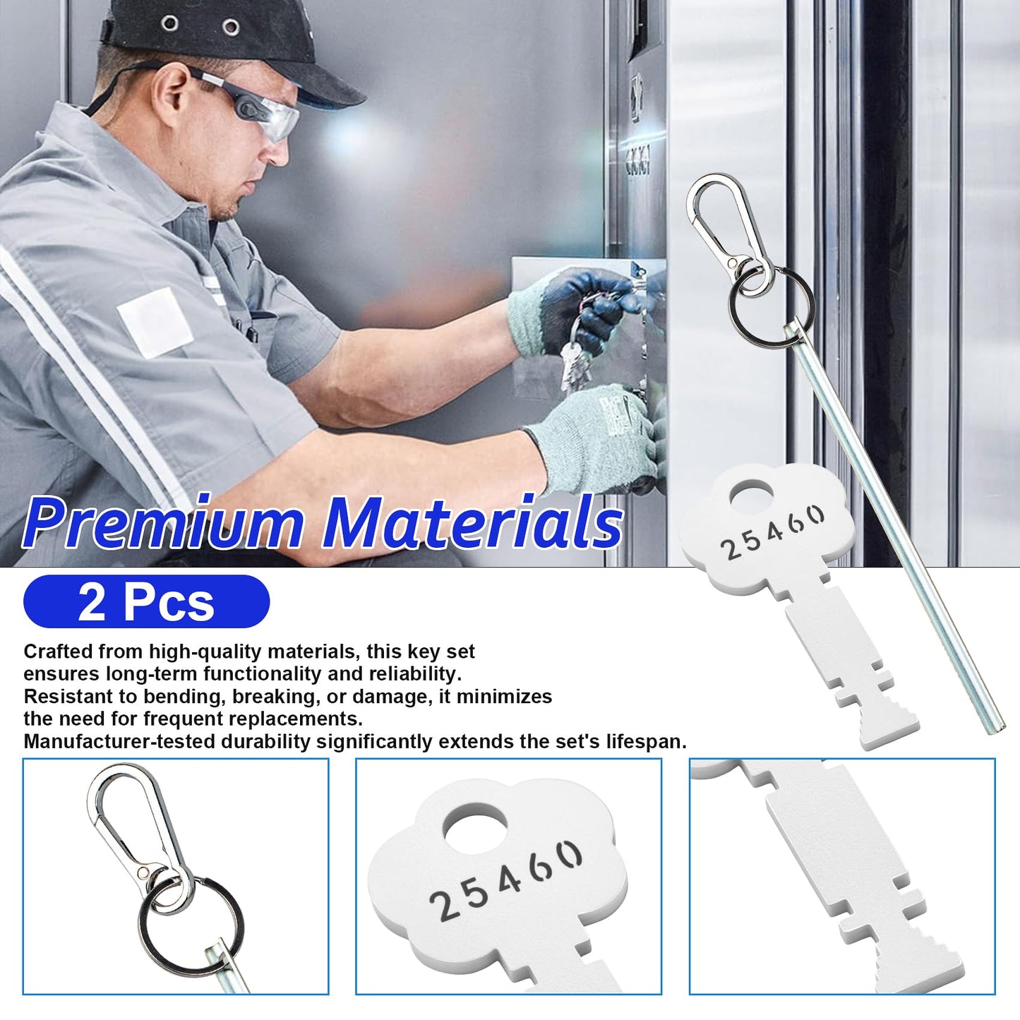 Half-Moon Elevator Door Key + 25460 Fire Alarm Key Set, Rapid Rescue & Maintenance Tool Kit, Fire Rescue & Emergency Door Breaching Keys, Firefighter-Specific Tools, Silver, Portable & Durable, 2-Pack