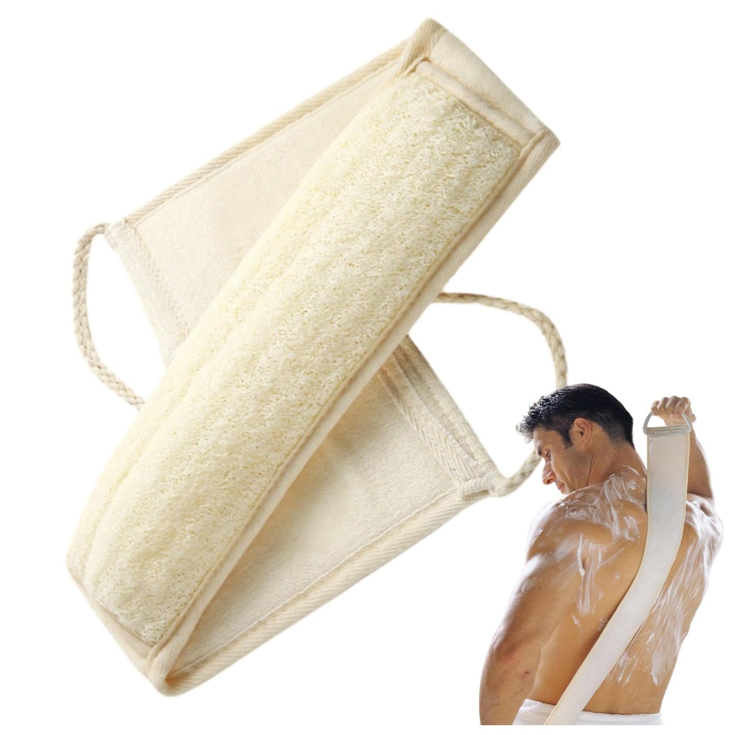 YUNKWONG Natural Loofah Sponge, Exfoliating Body Scrubber for Men Women, Loofah with Handle, Exfoliating Back Scrubber for Showe
