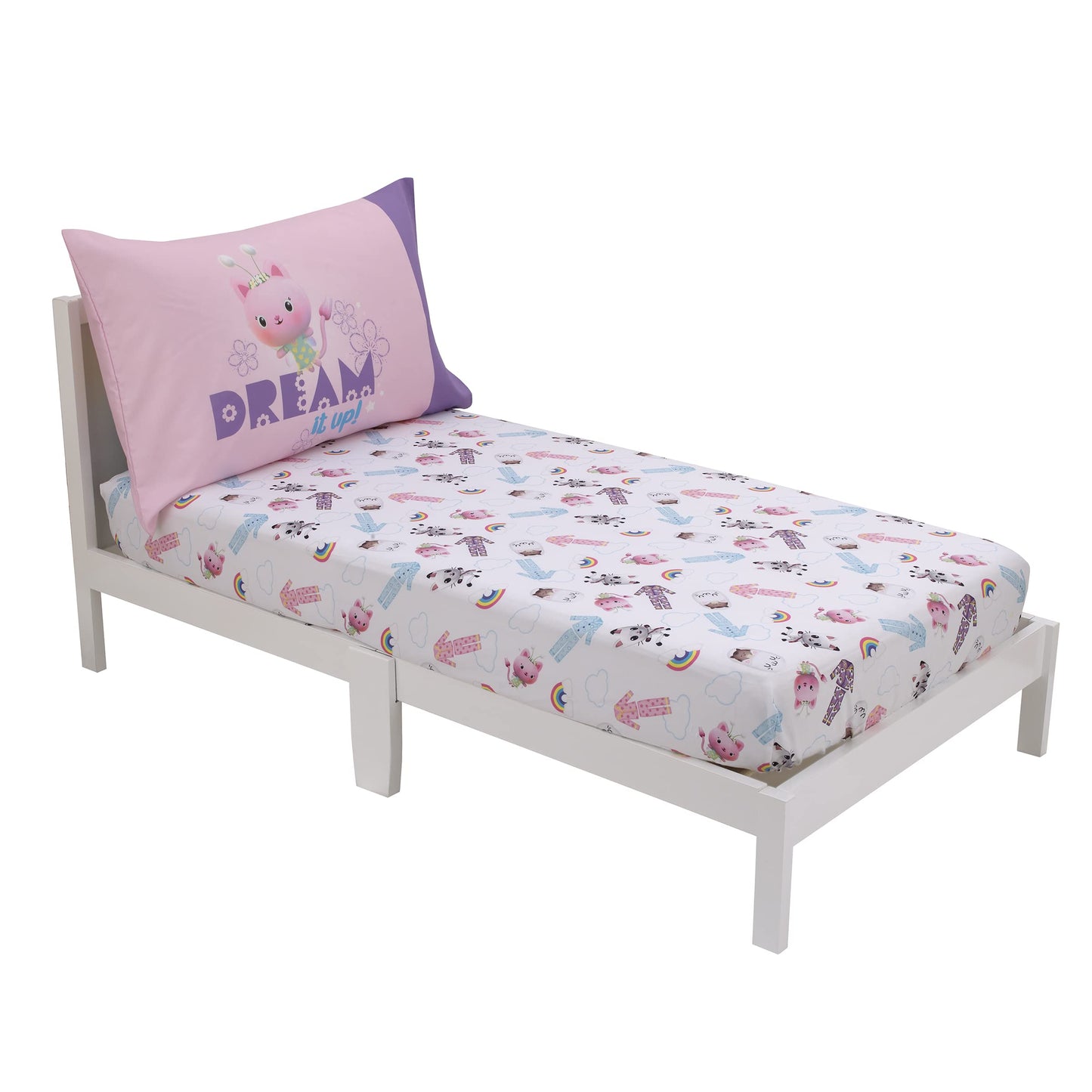 DreamWorks Gabby's Dollhouse Dream It Up Pink and Purple Kitty Fairy 2 Piece Toddler Sheet Set - Fitted Bottom Sheet and Reversible Pillowcase