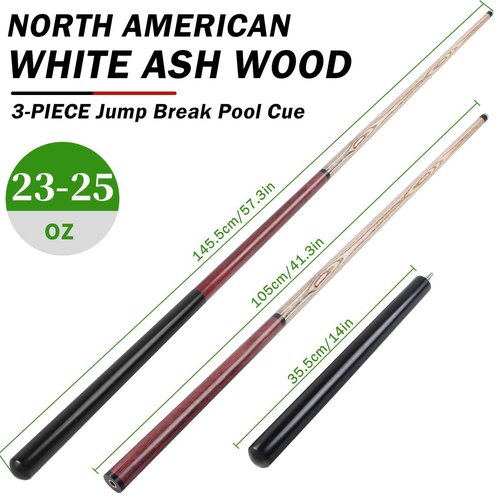 AKLOT Heavy Hitter Jump Break Cue-23oz~25oz 3 Piece Pool Stick 14mm Bakelite Tip for Explosive Breaks and Effortless Jumps